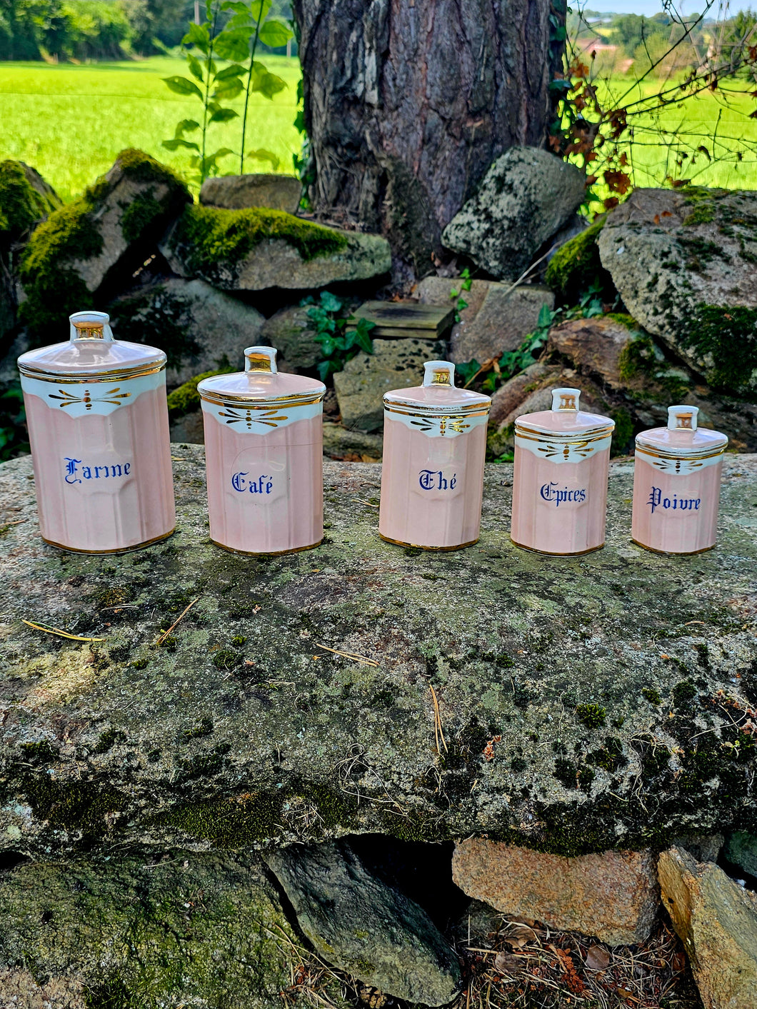 Pink ceramic kitchen canisters