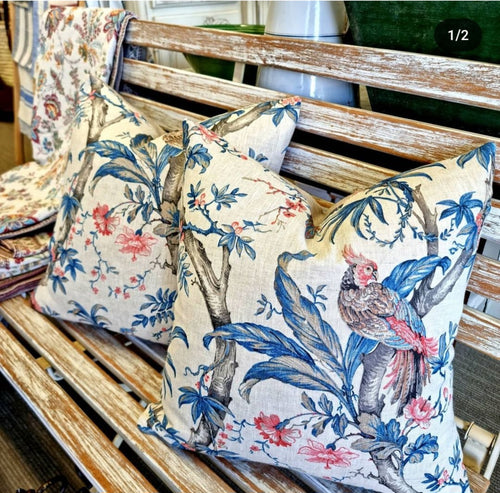 French linen bird cushion