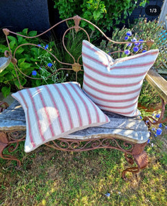 Beige and red striped Kelsh linen cushions