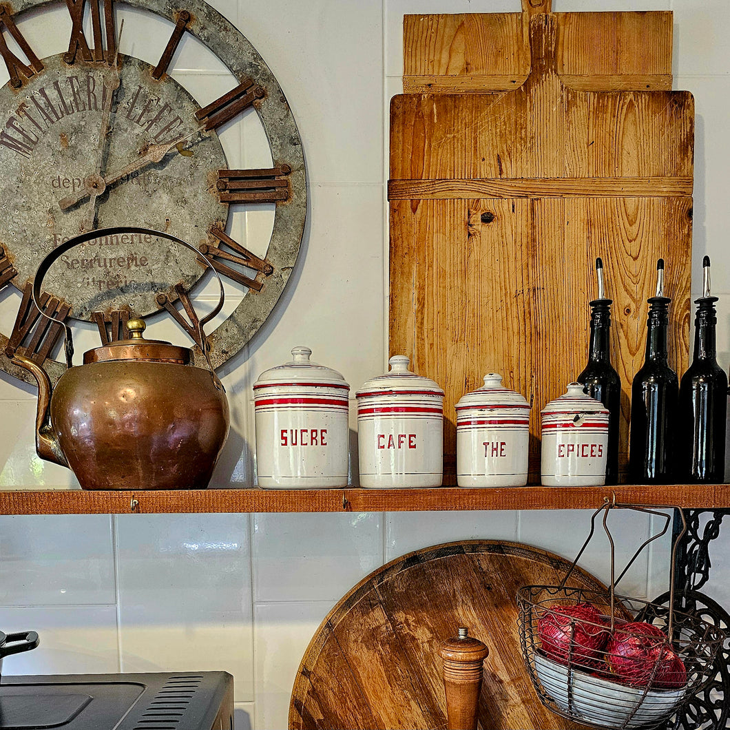 Red and white kitchen canisters
